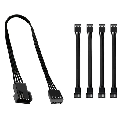 Kit com 5 Cabo Extensor, PWM de 3 ou 4 Pinos, Para Cooler Fan, 25cm, Preto