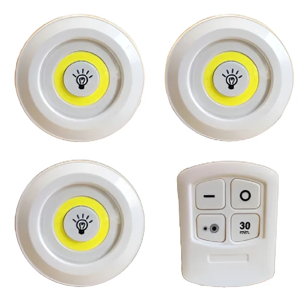 Luminária LED Sem Fio Controle Remoto Conjunto Com 3 Lâmpadas Spot.