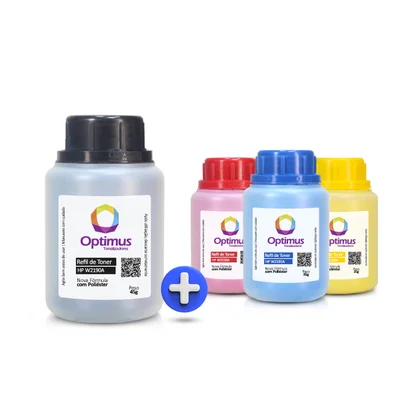 Kit Refil De Pó De Toner 3201dw, 3201, 3302fdw, 3302, W2190a, 219a Laserjet Pro Preto 45g + Coloridos 35g