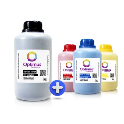Kit Refil De Pó De Toner Cm1415fnw, Cm1415, Cp1525nw, Cp1525, Ce320a, 128a Preto 500g + Coloridos 250g
