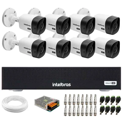 Kit 8 Câmeras Intelbras Vhc 1120 B Hd 720p Visão Noturna 20m Ip66 + Dvr Intelbras Mhdx 1108-c