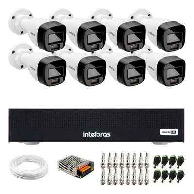 Kit 8 Câmeras Intelbras Vhd 1220 B G7 Full Color Full Hd Multi Hd Ir 20m + Dvr Mhdx 1108-c 8 Canais