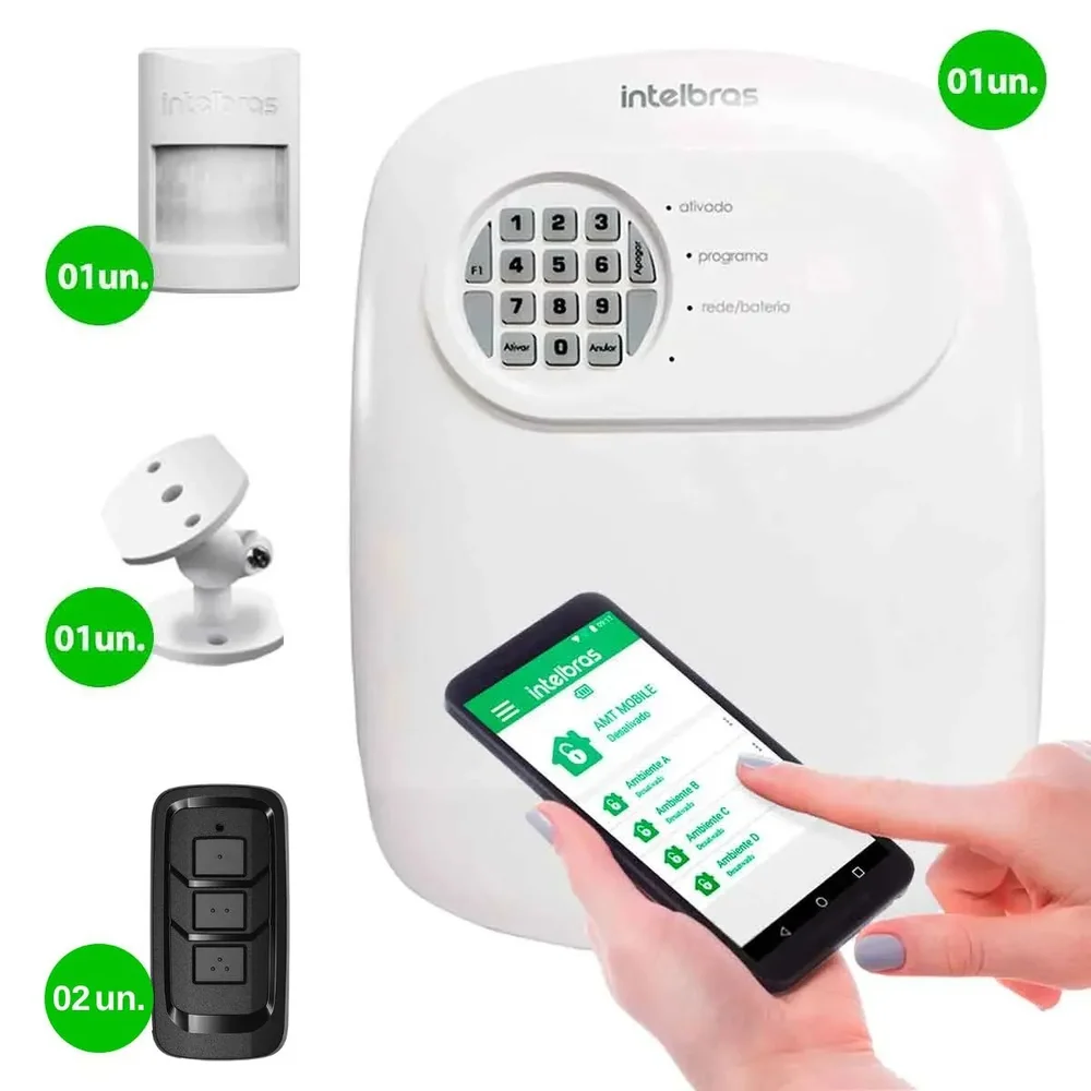 Imagem 2 de 5 do produto Kit Central Alarme Anm 24 Net Intelbras E Sensor Ivp 1000 Pet Com Fio Alcance 12m, 2 Controles