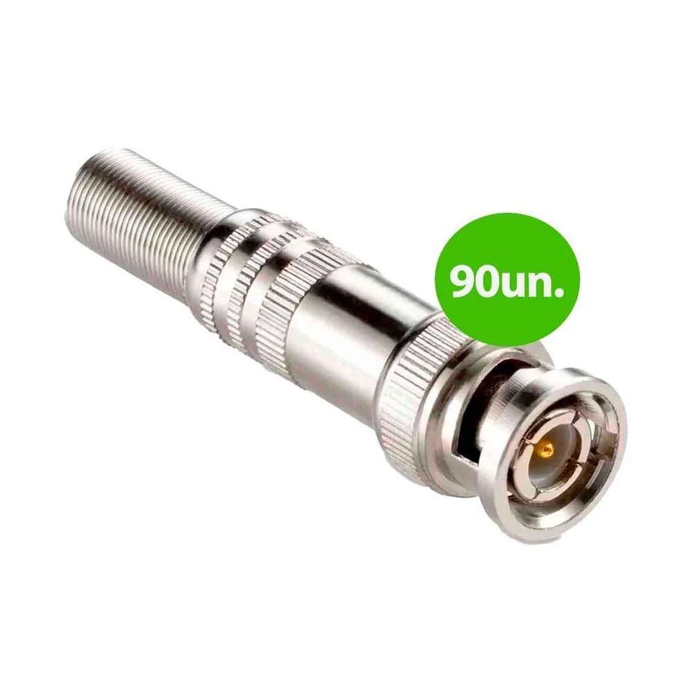 Imagem 2 de 3 do produto Kit 90 Conectores Para Cftv Plug Bnc Macho Com Mola De Parafuso Ideal Para Câmeras De Segunça