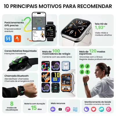 Smartwatch Haylou Watch 4 Gps Integrado, Tela Hd 1,93, Conexão Strava, Chamadas Bluetooth 15