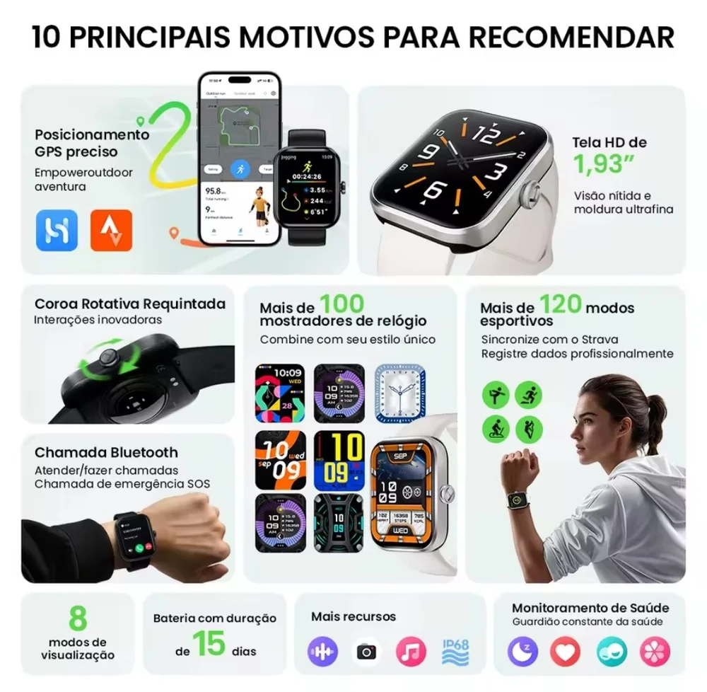 Smartwatch Haylou Watch 4 Gps Integrado, Tela Hd 1,93, Conexão Strava, Chamadas Bluetooth 5