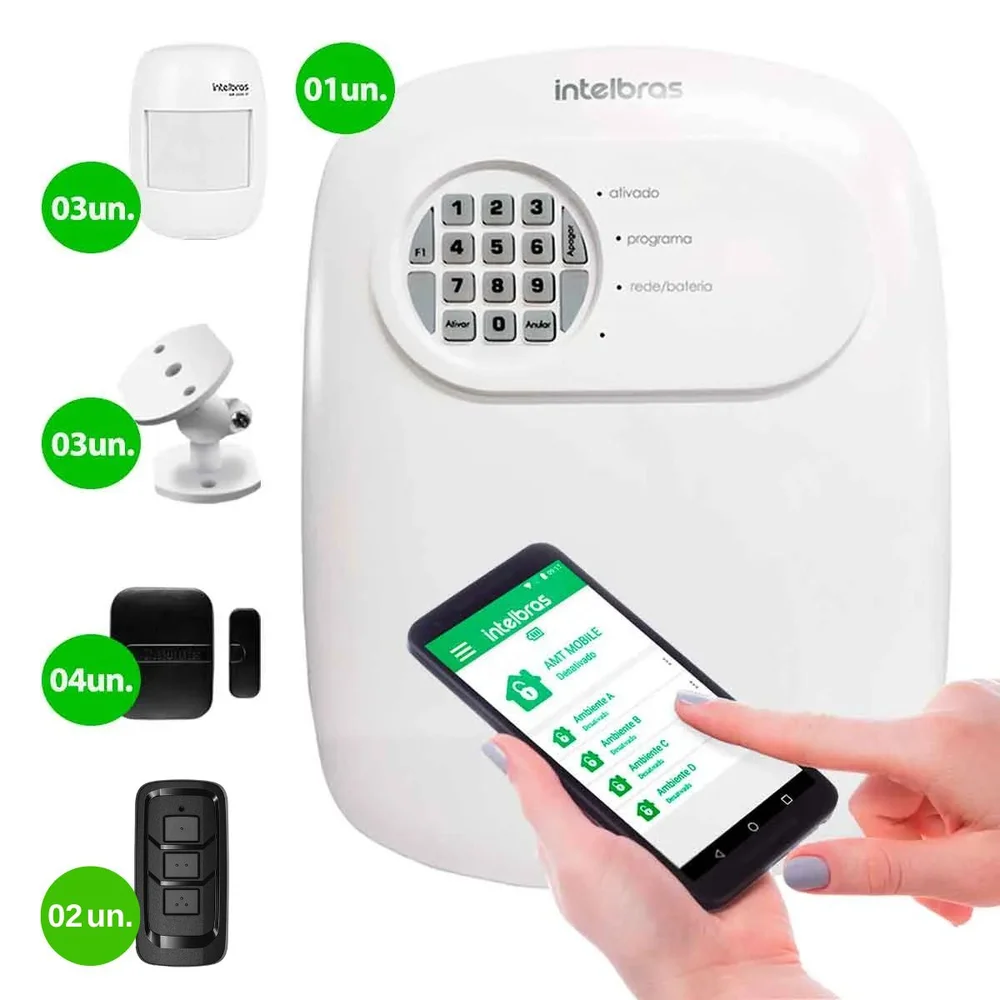 Imagem 3 de 5 do produto Kit Central De Alarme Anm 24 Net Intelbras Com 3 Ivp 2000 S/fio 4 Sensor Xas Smart Black 2 Controles