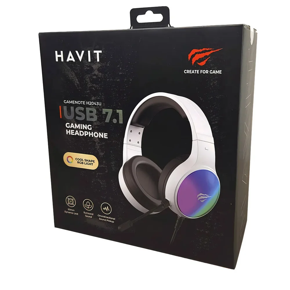 Imagem 3 de 5 do produto Headset Gamer Havit H2043u, Usb, Drivers De 50mm, RGB, Preto/branco