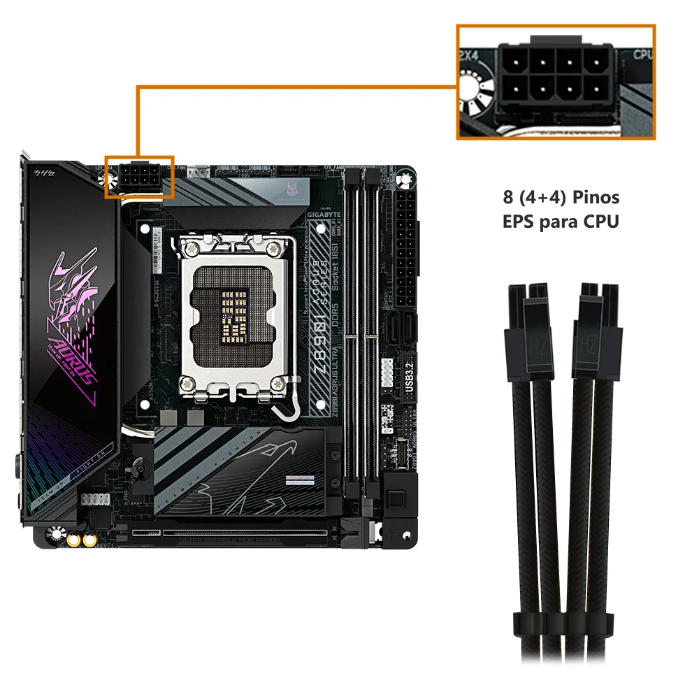 Imagem 5 de 5 do produto Cabo Sleeved Preto Extensor Fonte Para (CPU) 4+4 = 8 Pinos EPS, 30cm, Preto