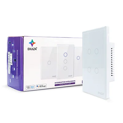 Interruptor Inteligente Wifi 4 Botões Touch Smart Ekaza Alexa E Google - Branco - 110v/220v