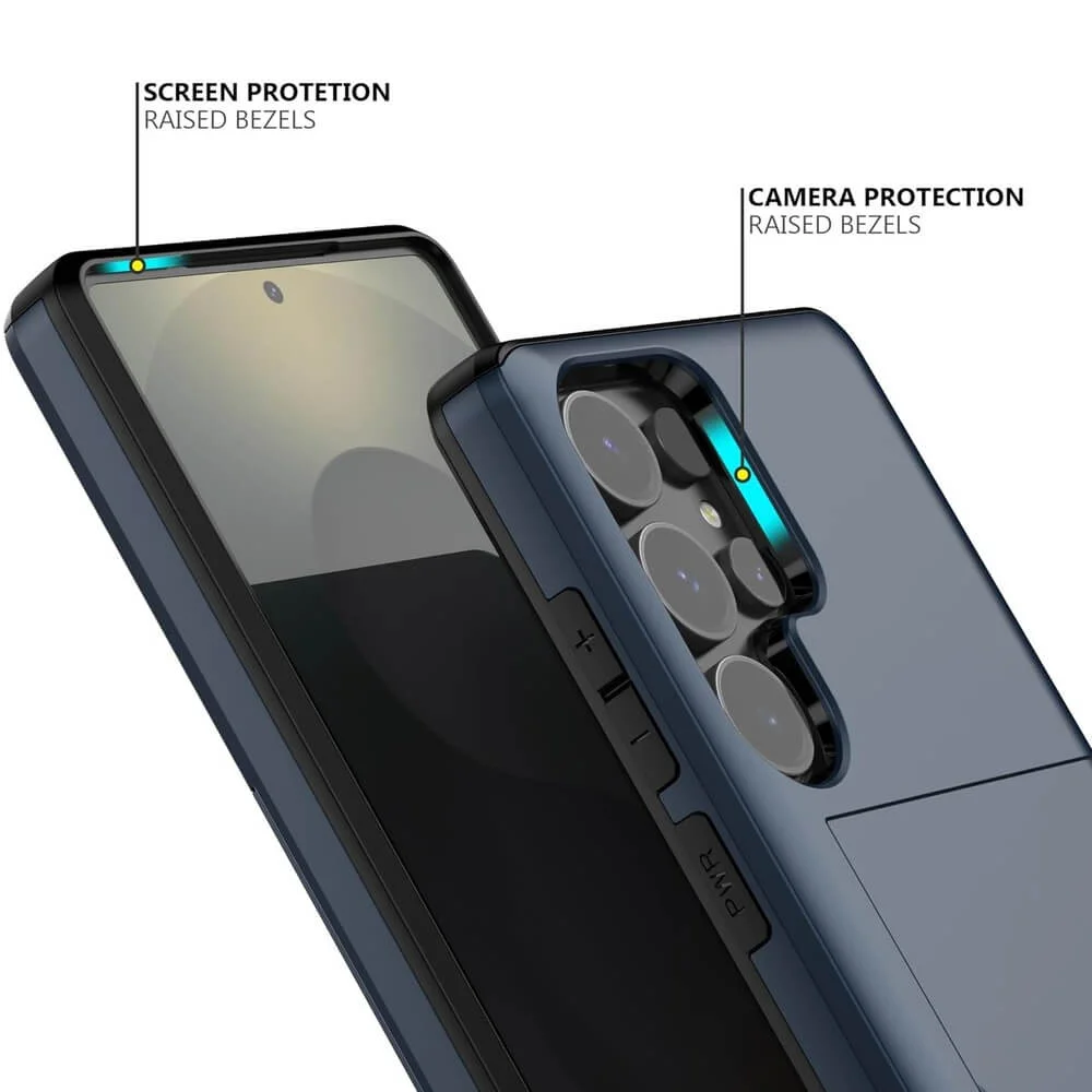 Imagem 3 de 5 do produto Capa Carteira com Compartimento Espaço para Guardar Cartão de Crédito para o Samsung Galaxy S23 Ultra - Cor: Azul