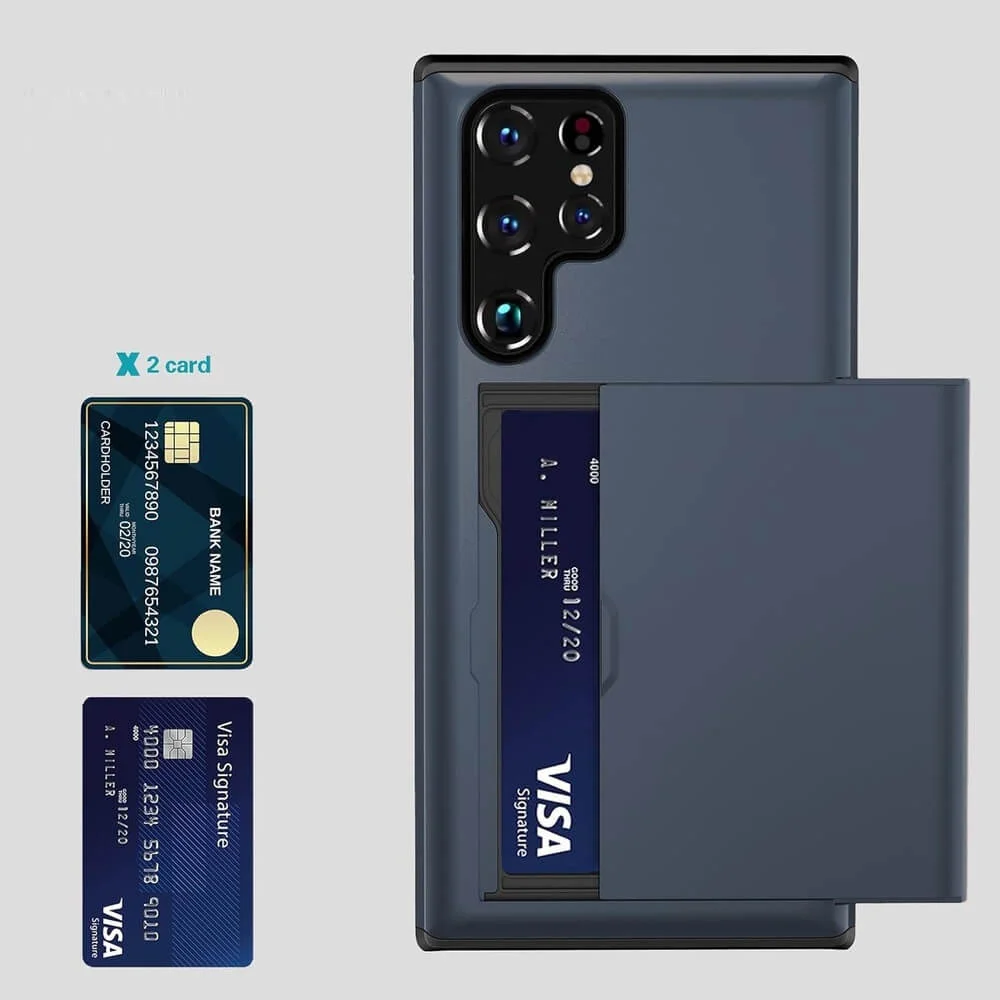 Imagem 5 de 5 do produto Capa Carteira com Compartimento Espaço para Guardar Cartão de Crédito para o Samsung Galaxy S23 Ultra - Cor: Azul