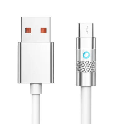 Cabo Carregador Micro Usb Turbo 5A Rápido, Alumínio, 1 Metro, Branco - Para Carga Eficiente