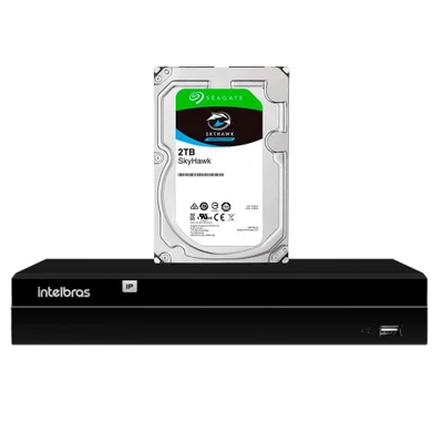Nvr Nvd 1408 P 4k Ultra Hd Intelbras Gravador Vídeo Via Rede Ip Com Tecnologia Poe + Hd 2TB Skyhawk