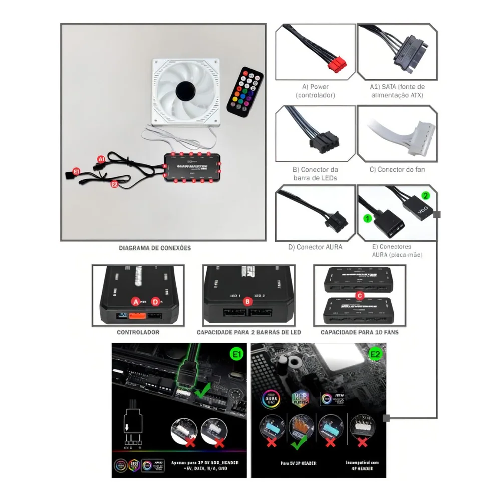 Imagem 4 de 5 do produto Kit Cooler K-mex ARGB Aauw Infinity3d 3 Coolers 120 Mm Com Controladora