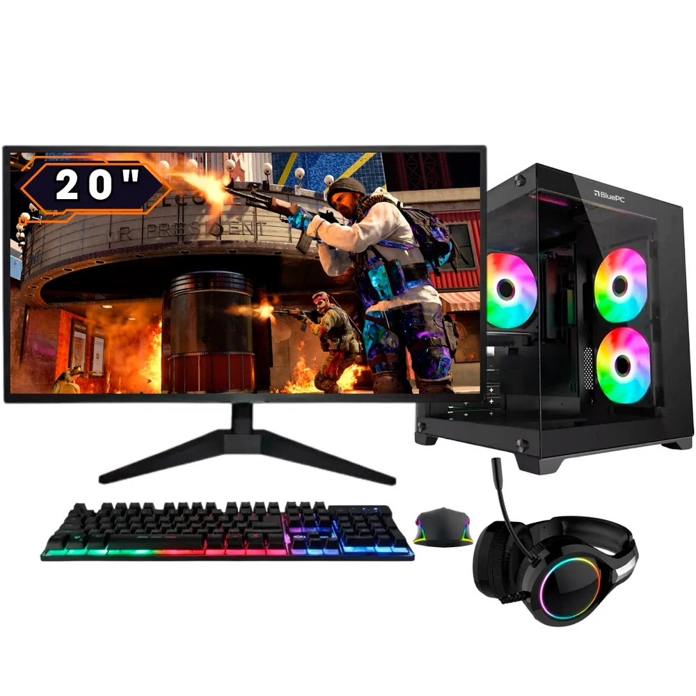 PC Gamer Completo Balão.info Fire - Amd Ryzen 7 5700g, 16gb Ddr4, Radeon Vega, SSD 256gb, Fonte 500w, Monitor 20" 75hz - Pg2e-1045fi