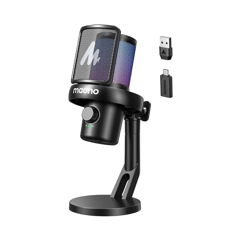 Microfone Wireless Gamer Maono Dm40 Pro Com Ai Condensador RGB Preto