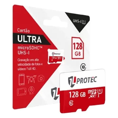 Cartão de Memória MicroSDHC UHS-1 128Gb JL PROTEC Gravação 90MB/s Alta Velocidade para Câmeras CFTV e Smartphones