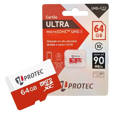 Cartão de Memória MicroSDHC UHS-1 64Gb JL PROTEC Gravação 90MB/s Alta Velocidade para Câmeras CFTV e Smartphones