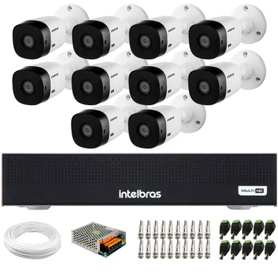 Kit 10 Câmeras Intelbras Vhl 1220 B Full Hd Visão Noturna 20m Ip66 + Dvr Mhdx 1116-c 16 Canais