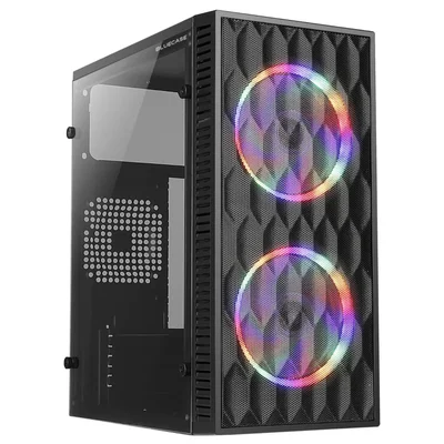 Gabinete Gamer Preto Mini Tower Com 2 Fans Rainbow RGB 120mm - Bluecase