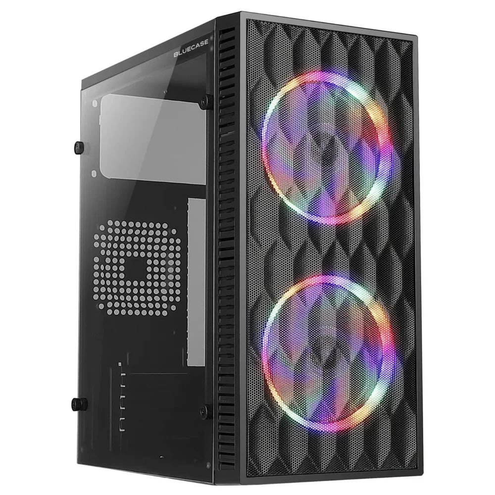 Gabinete Gamer Preto Mini Tower Com 2 Fans Rainbow RGB 120mm - Bluecase