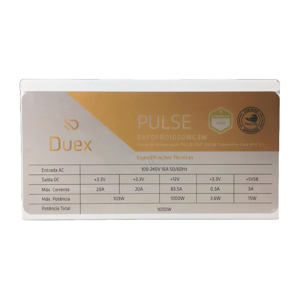 Imagem 4 de 5 do produto Fonte De Alimentação Duex Multi White 1000w Cybenetics Gold Teclab Full Modular - Dxfopro1000wg3w