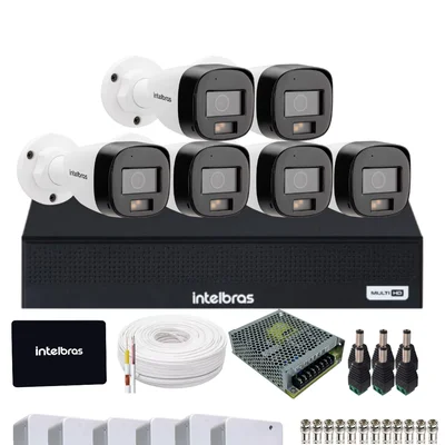Kit 6 Câmeras Intelbras Vhd 3220 B Full Color Com Áudio  Dvr Mhdx 1108-c Com SSD 512gb.