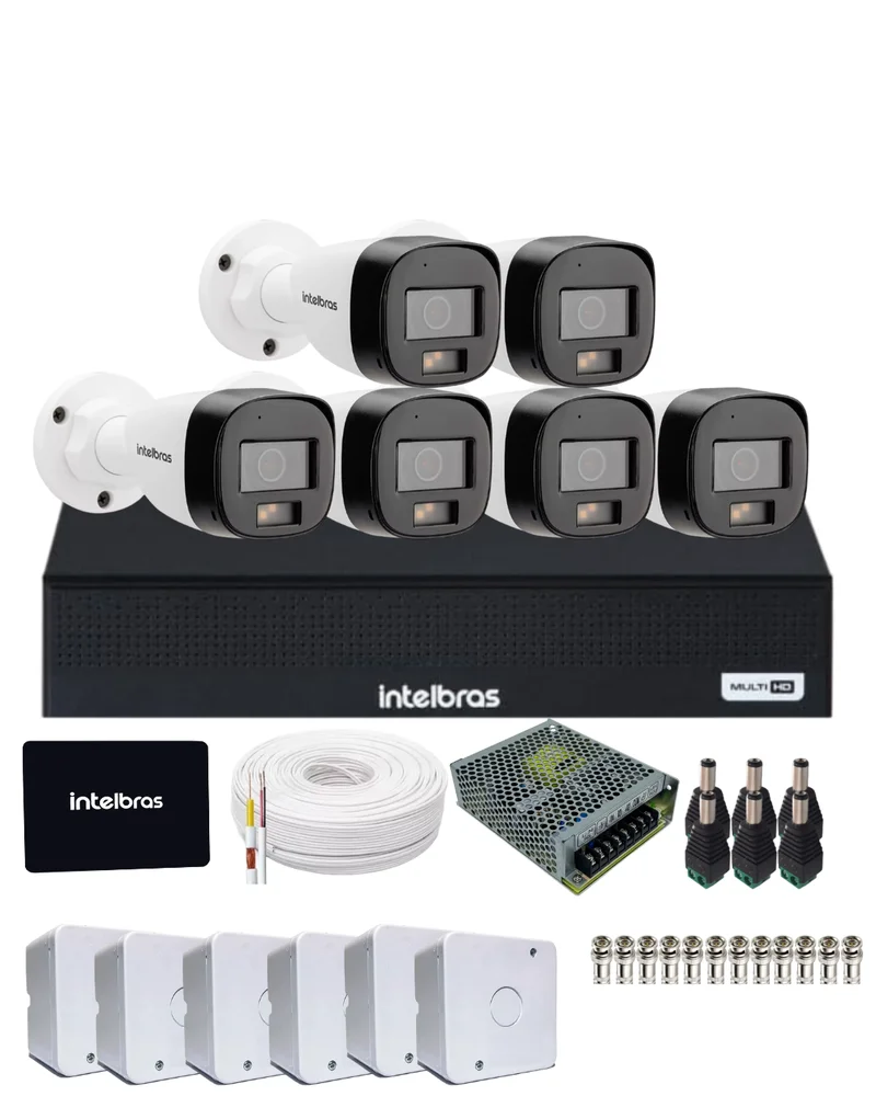 Kit 6 Câmeras Intelbras Vhd 3220 B Full Color Com Áudio  Dvr Mhdx 1108-c Com SSD 512gb.