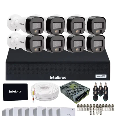 Kit 8 Câmeras Intelbras 1120b Full Color Dvr Mhdx 1108-c Com SSD 512gb.