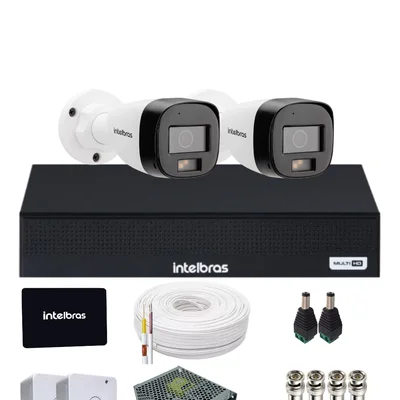 Kit 2 Câmeras Intelbras 3220b Full Color Com Áudio Dvr Mhdx 4 Canais Intelbars Com SSD 512gb.