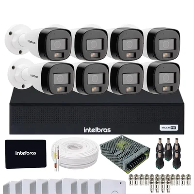 Kit 8 Câmeras Intelbras Vhd 3220 B Full Color Com Áudio  Dvr Mhdx 1108-c Com SSD 512gb.