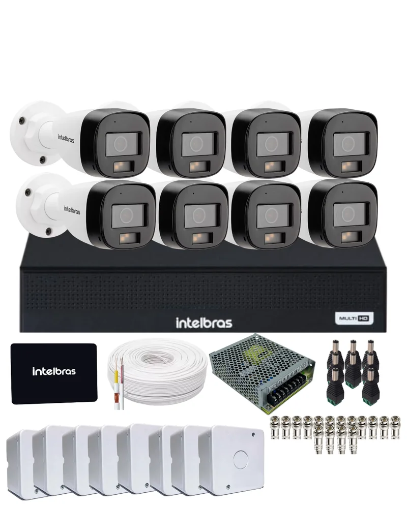 Kit 8 Câmeras Intelbras Vhd 3220 B Full Color Com Áudio  Dvr Mhdx 1108-c Com SSD 512gb.