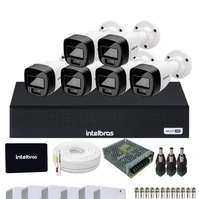 Kit 6 Câmeras Intelbras Vhd 1220b Full Color Dvr Mhdx 1108-c Com SSD 512gb.