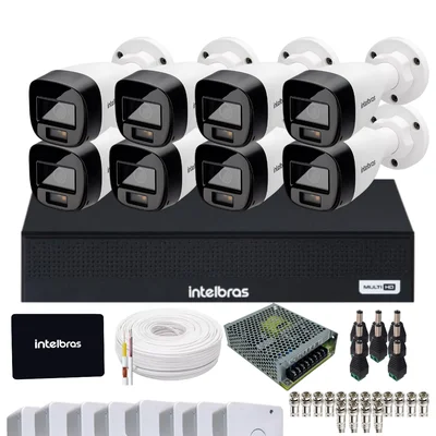Kit 8 Câmeras Intelbras Vhd 1220b Full Color Dvr Mhdx 1108-c Com SSD 512gb.