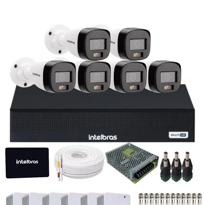 Kit 6 Câmeras Intelbras 1120b Full Color Dvr Mhdx 1108-c Com SSD 512gb.