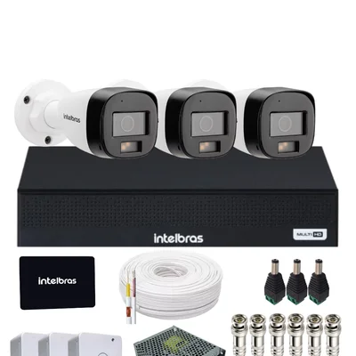 Kit 3 Câmeras Intelbras 3220b Full Color Com Áudio Dvr Mhdx 4 Canais Intelbars Com SSD 512gb.