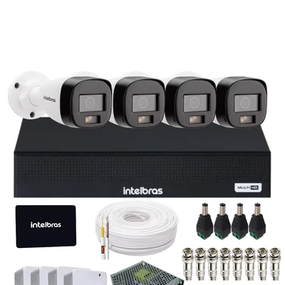 Kit 4 Câmeras Intelbras 1120b Full Color Dvr Mhdx 4 Canais Intelbars Com SSD 512gb.