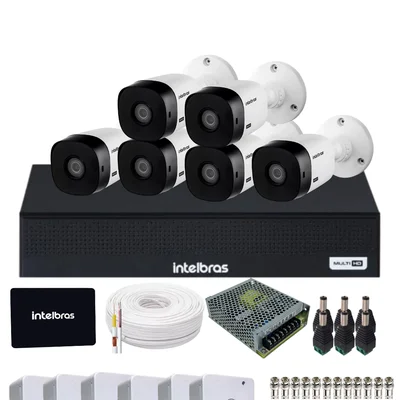 Kit 6 Câmeras Intelbras 1120b Hd Dvr Mhdx 1108-c Com SSD 512gb.