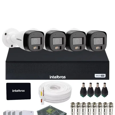 Kit 4 Câmeras Intelbras 3220b Full Color Com Áudio Dvr Mhdx 4 Canais Intelbars Com SSD 512gb.
