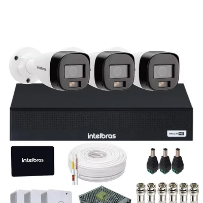 Kit 3 Câmeras Intelbras 1120b Full Color Dvr Mhdx 4 Canais Intelbars Com SSD 512gb.