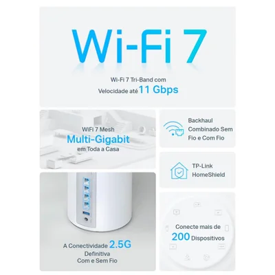 新品TP-Link Deco BE65 BE11000 メッシュWi-Fi 7 TP-Link BE11000 Tri-Band Whole Home Mesh WiFi 7, até 11 Gbps, MLO