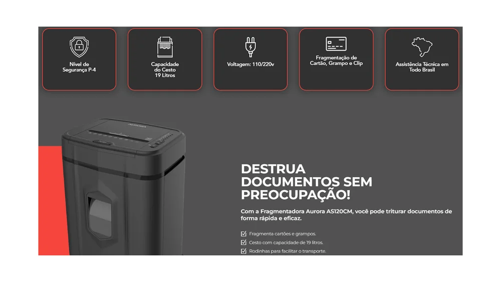 Imagem 2 de 5 do produto Fragmentadora De Papel Aurora As120cm Preta 110v Cor Preto