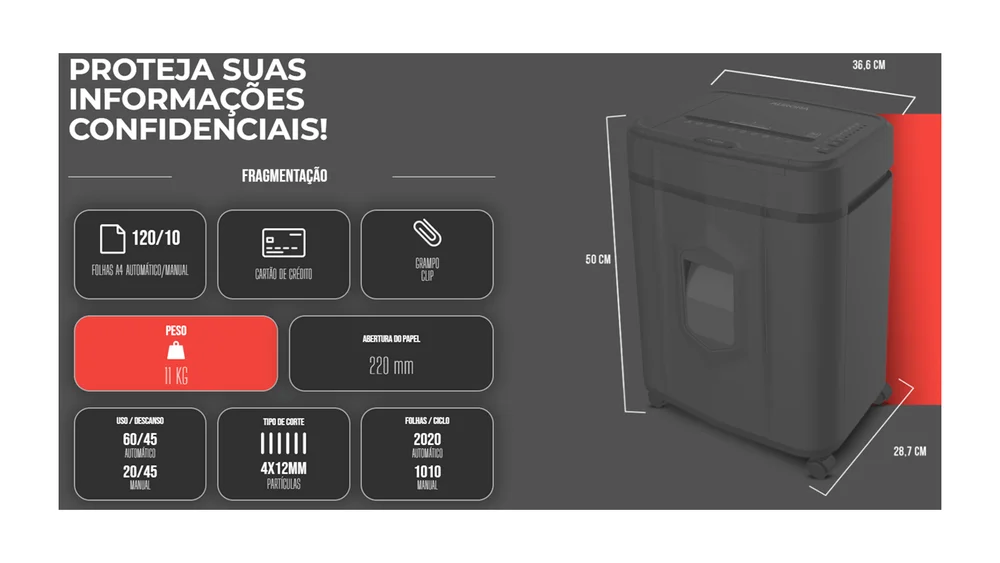 Imagem 5 de 5 do produto Fragmentadora De Papel Aurora As120cm Preta 110v Cor Preto
