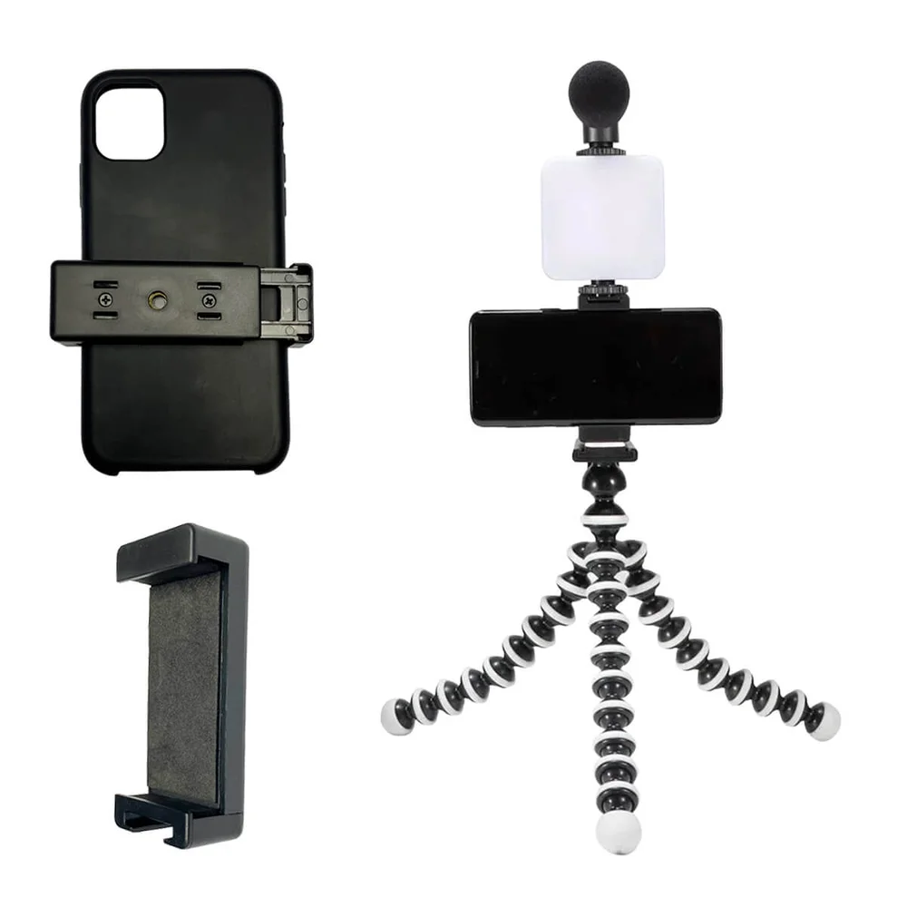 Imagem 2 de 5 do produto Kit Para Gravação Com Microfone Direcional, Luz LED E Tripé Articulado