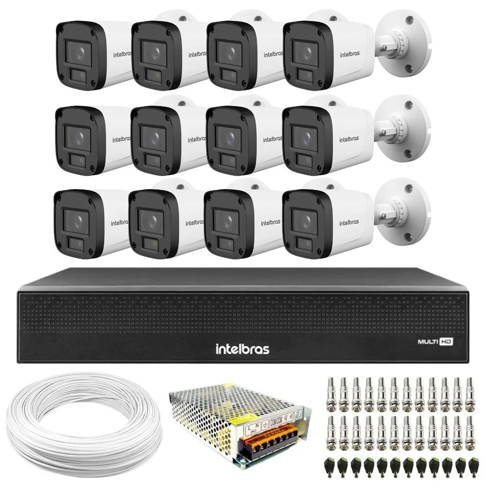 Imagem 1 de 5 do produto Kit 12 Câmeras Intelbras Vhd 1220 B G7 Full Color Bullet Ir 20m + Dvr Intelbras Mhdx 1116c 16 Canais