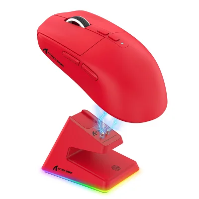 Mouse Gamer Sem Fio Attack Shark X6, 26000 Dpi, Paw3395, Tri-mode Com Dock Magnético, RGB, Vermelho