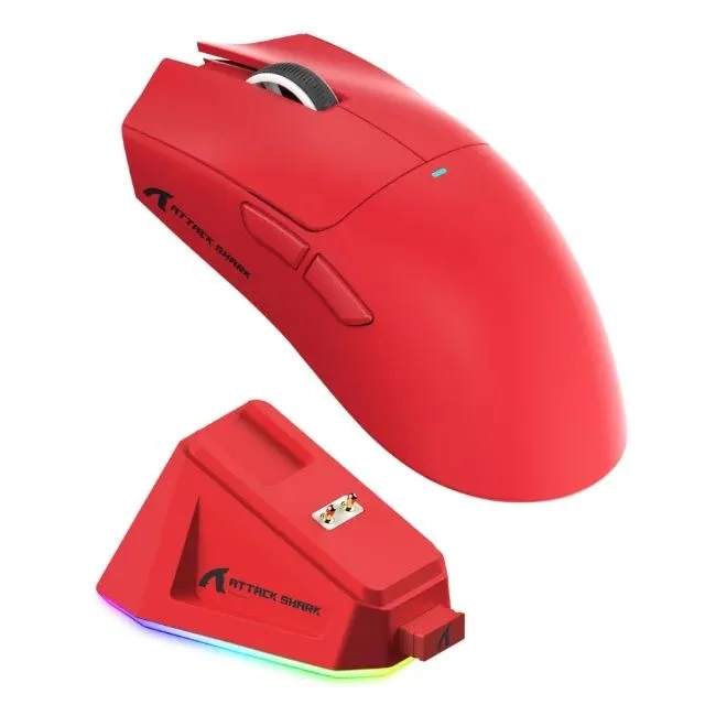 Mouse Gamer Sem Fio Attack Shark X11, 22000 Dpi, 59g, Tri-mode Com Dock Magnético, RGB, Vermelho Mouse Gamer Sem Fio Attack Shark X11, 22000 Dpi, 59g, Tri-mode Com Dock Magnético, RGB, Vermelho