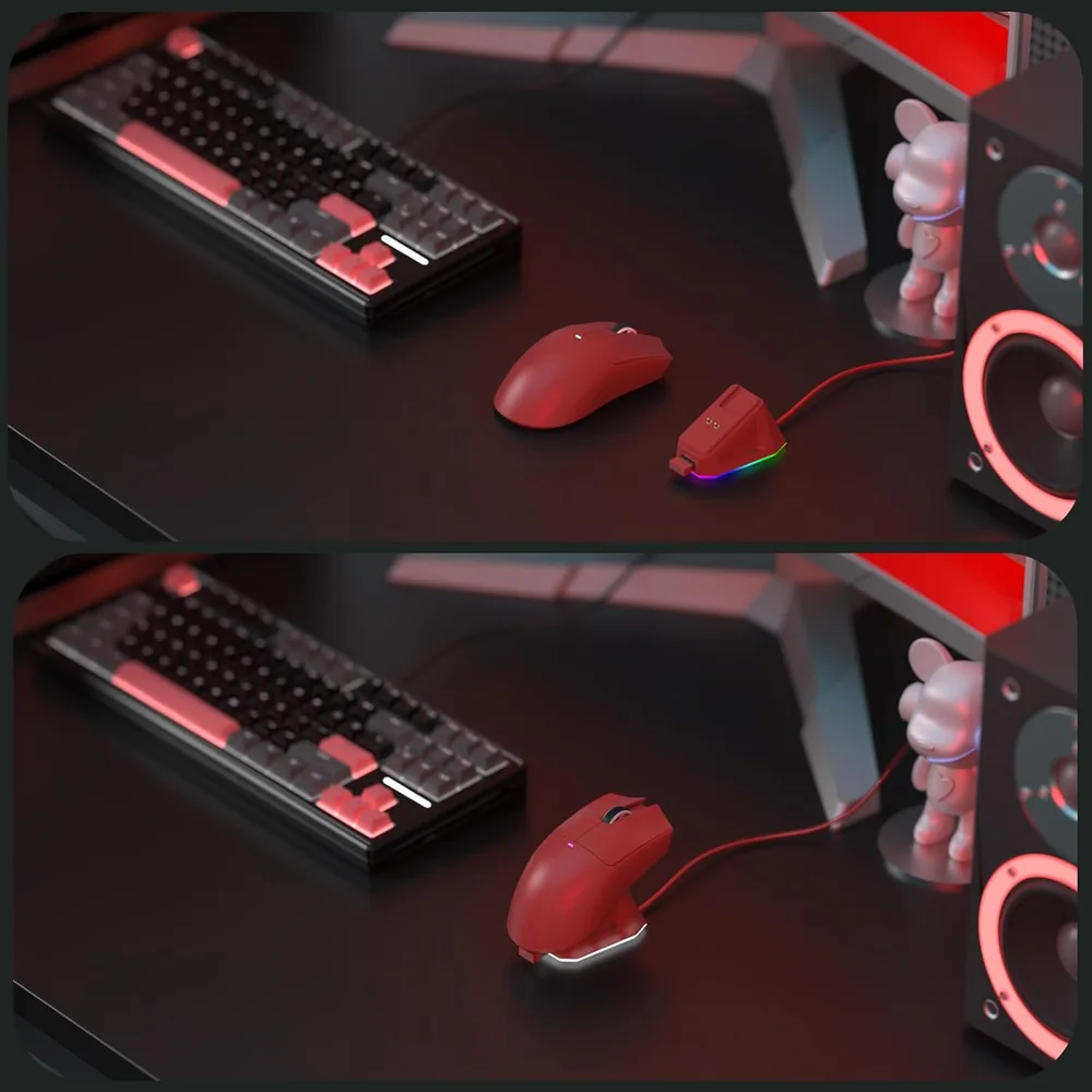 Mouse Gamer Sem Fio Attack Shark X11, 22000 Dpi, 59g, Tri-mode Com Dock Magnético, RGB, Vermelho Mouse Gamer Sem Fio Attack Shark X11, 22000 Dpi, 59g, Tri-mode Com Dock Magnético, RGB, Vermelho