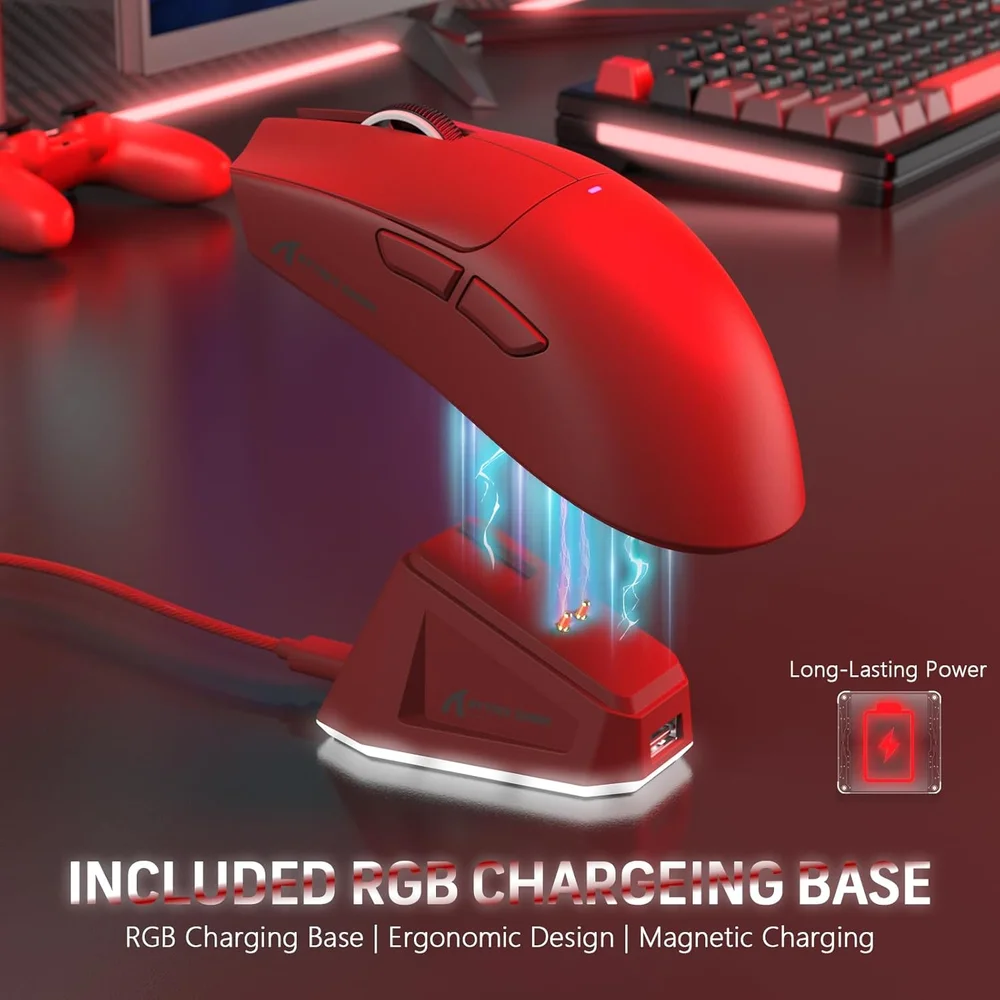 Mouse Gamer Sem Fio Attack Shark X11, 22000 Dpi, 59g, Tri-mode Com Dock Magnético, RGB, Vermelho Mouse Gamer Sem Fio Attack Shark X11, 22000 Dpi, 59g, Tri-mode Com Dock Magnético, RGB, Vermelho